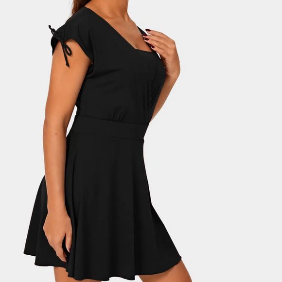Halara Black Low Cut V-Neck Ruched Shoulder Mini Dress Size XS - Picture 1 of 11